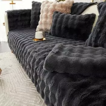 Плюшевая подушка для дивана с кроликом, зимняя мягкая плюшевая подушка, нескользящий кожаный чехол для дивана, тканевое полотенце 45*45cm зелёный