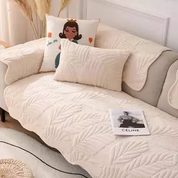 Плюшевая подушка для дивана с рисунком листьев, однотонная противоскользящая зимняя ткань для дивана, полотенце с волнистыми краями, чехол для дивана с ромбовидным рисунком 70x70