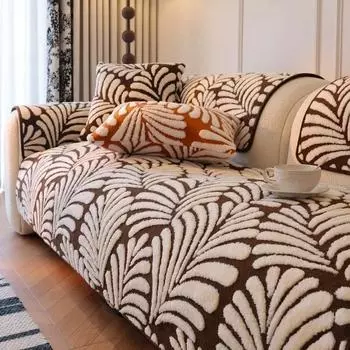 Плюшевая подушка для дивана с узором из листьев, жаккардовый узор, Г-образное полотенце для дивана, универсальный нескользящий чехол для дивана Four Seasons, домашний декор A 70x70
