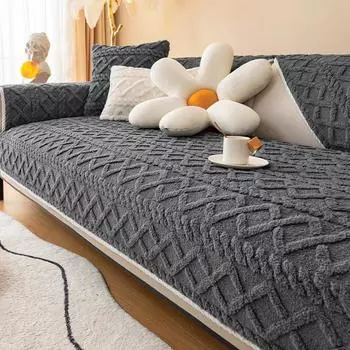 Плюшевая подушка для дивана, утолщенная жаккардовая нескользящая наволочка, хлопковый бархатный универсальный чехол для гостиной, задняя часть дивана A 70x70cm 1pc