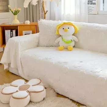 Плюшевая подушка для дивана, зимний утолщенный чехол для дивана-седла, сохраняет тепло, чистый цвет, с защитой от кроличьего меха, простой стиль 180*130cm