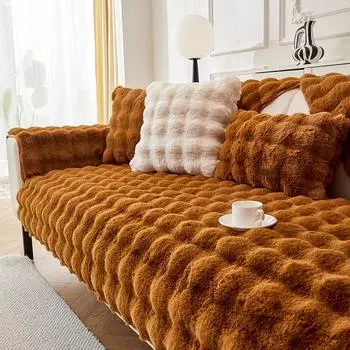 Плюшевая подушка на диван с кроликом для зимы - Нескользящая, Чехол на сиденье из высококачественной кожи, Простой дизайн. 70x70 cm