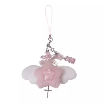 Плюшевая подвеска в виде крыла, цепочка для телефона, ремешок с бантом, Очаровательный брелок со звездой, ремешок для телефона, брелок для ключей, сумка, орнамент, вечерние ювелирные изделия, подарок розовый