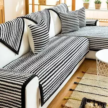 Плюшевая полосатая диванная подушка из нескользящей ткани. Простой кожаный чехол для диванной подушки на все сезоны. 70*70