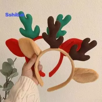 Плюшевая повязка для волос, праздничная рождественская шляпа, повязка на голову с рогами, гибкий рождественский головной убор для детей и взрослых, праздничный декор темно-красного