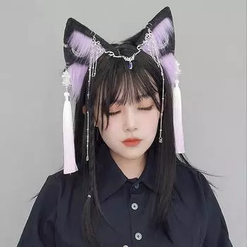 Плюшевая повязка для волос с кисточками в китайском стиле, древняя свисающая повязка на голову, реквизит для косплея, обруч для волос, головной убор в стиле комиксов, аксессуары для девочек фиолетовый