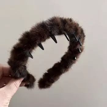 Плюшевая повязка на голову из искусственного меха Леопардовая Теплая Пушистая Повязка для волос Дизайн зигзаг с зубами акулы Гребень Противоскользящие Повязки на голову Женские Аксессуары для волос