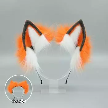 Плюшевая повязка на голову с искусственными ушками животных, вечерние косплей, Хэллоуин, обруч для волос ручной работы из плюшевой ткани, эластичная рамка, повязка на голову с искусственными лисьими ушками оранжевый