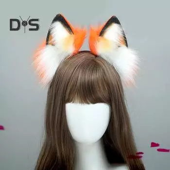Плюшевая повязка на голову с искусственными ушками животных, вечерние косплей, Хэллоуин, обруч для волос ручной работы из плюшевой ткани, эластичная рамка, повязка на голову с искусственными лисьими ушками оранжевый