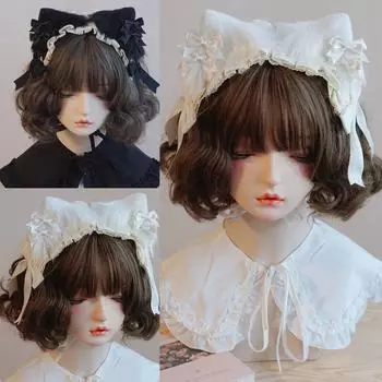 Плюшевая повязка на голову с кошачьими ушками, лента с бантом, повязка на голову в стиле аниме, реквизит для косплея, повязка на голову, плюшевый головной убор в стиле комиксов, аксессуары для девочек белый