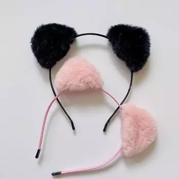 Плюшевая повязка на голову с кошачьими ушками для женщин, мультяшная плюшевая повязка на голову, аниме, косплей, милая повязка на голову для мытья лица, аксессуары для волос для девочек чёрный