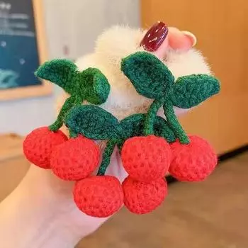 Плюшевая повязка на голову с вишней: Милая шерстяная повязка на голову принцессы, аксессуар в корейском стиле с фруктами