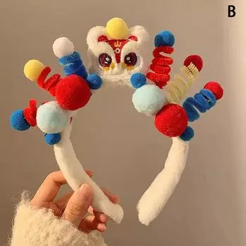 Плюшевая повязка на голову в китайском стиле с милым медведем и левом для женщин, пушистая повязка на голову для мытья лица, осенняя повязка для волос, аксессуары
