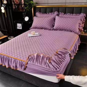 Плюшевая простыня Queen, эластичные толстые мягкие простыни, нескользящие роскошные наматрасники для двуспальной кровати, наматрасники с глубоким карманом 120*200CM with pillowcase