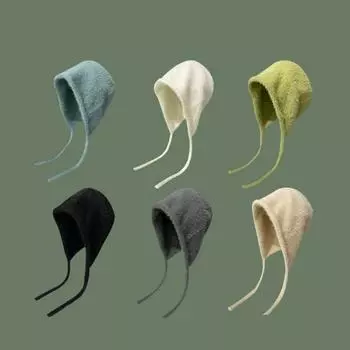 Плюшевая шапка из искусственного меха в японском стиле Y2K, шапки-бини, модные шапки-пуловеры с галстуком для девочек зелёный