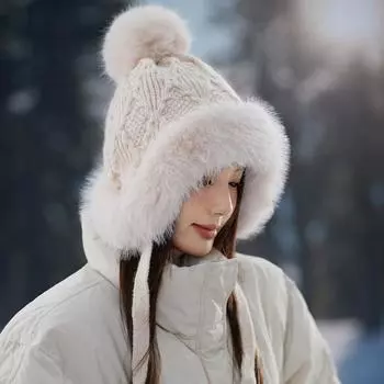 Плюшевая шапка Lei Feng для женщин, зимняя, для велоспорта, утолщенная, теплая, для защиты ушей, вязаная шерстяная шапка, защита от холода на северо-востоке