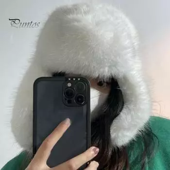 Плюшевая шапка Lei Feng, однотонная женская зимняя шапка, термошапка из искусственного меха лисы с длинной защитой ушей бежевый