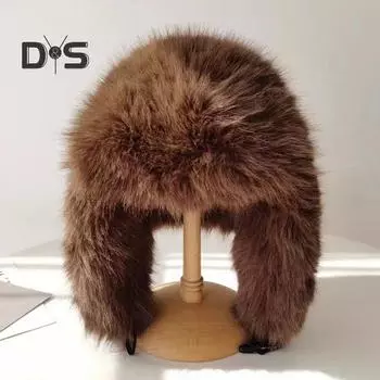 Плюшевая шапка Lei Feng, однотонная женская зимняя шапка, термошапка из искусственного меха лисы с длинной защитой ушей белый