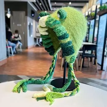 Плюшевая шапка Little Monster, женская осенне-зимняя теплая защитная шапка для ушей, ручная работа, вязаная крючком шапка Baotou