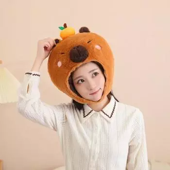 Плюшевая шапка с капюшоном в виде животного для мальчиков и девочек, дышащий головной убор в виде капибары, реквизит для фотосъемки для карнавала, ролевых игр, пасхальных рождественских костюмов на Хэллоуин коричневый