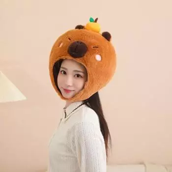 Плюшевая шапка с капюшоном в виде животного для мальчиков и девочек, дышащий головной убор в виде капибары, реквизит для фотосъемки для карнавала, ролевых игр, пасхальных рождественских костюмов на Хэллоуин коричневый