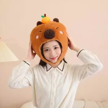 Плюшевая шапка с капюшоном в виде животного для мальчиков и девочек, дышащий головной убор в виде капибары, реквизит для фотосъемки на карнавале