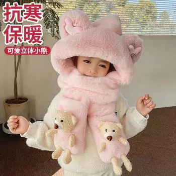 Плюшевая шапка женская осенне-зимняя детская ветрозащитная теплая шапка для езды на велосипеде шарф перчатки ветрозащитная шапка из трех частей average size