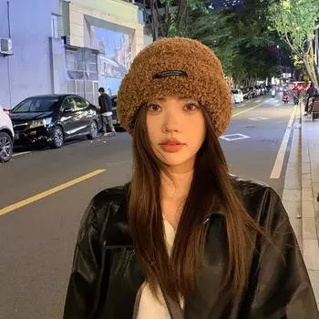 Плюшевая шапка женская осенне-зимняя теплая защитная шапка-пуловер универсальная вязаная шерстяная шапка большая окружность головы повседневная холодная шапка M56-58cm чёрный