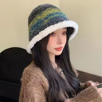 Плюшевая шапка женская пряжа панама вязаная теплая повседневная рыболовная шапка One Size
