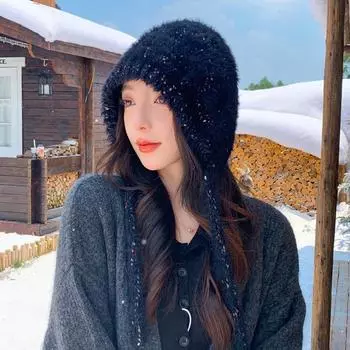 Плюшевая шапка женская сезонная может быть ленивой ветровой утолщенной шерстяной шапкой большой окружности головы морозостойкая защитная шапка для ушей теплая вязаная шапка