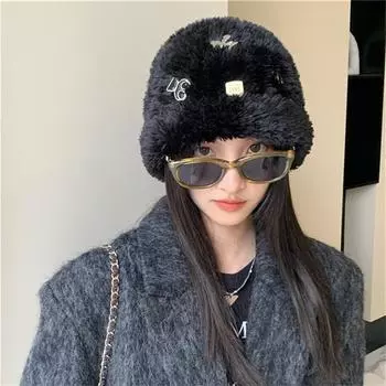 Плюшевая шапка женская универсальная зимняя теплая шапка пушистая милая вязаная шерстяная шапка