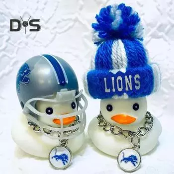 Плюшевая шляпа, статуэтка утки с подвеской, цепочкой, шлемом, резиновая статуэтка утки, скульптура, мини-модель животного, украшение для домашнего офиса, рабочего стола, орнамент A темно-синий