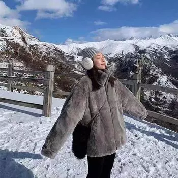 Плюшевая шуба из искусственного ягненка для женщин, средняя и длинная, корейская версия, свободная и густая шуба из норки S серый