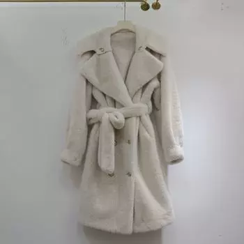 Плюшевая шуба женская средней и длинной длины 2024 года, новая высококачественная супер красивая экологически чистая шуба One Size хаки