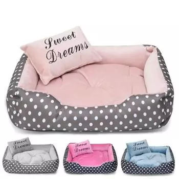 Плюшевая собачья кровать Большие собаки Теплая подстилка для зимы Пушистые аксессуары Маленькие породы будка Средний диван Товары для животных Кошки Коврики Кровати S синий