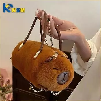 Плюшевая сумка через плечо Kapybara, новая милая плюшевая сумка-ведро Kapybara, большая вместительная сумка через плечо Capybara, сумка-мешок через плечо коричневый