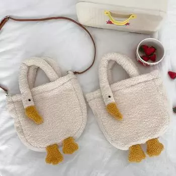 Плюшевая сумка через плечо, мягкая сумка-мессенджер с рисунком гуся, повседневная модная милая портативная сумка с регулируемым ремнем, простая теплая сумка для покупок, вечерние