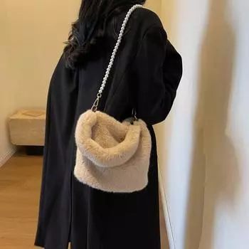 Плюшевая сумка через плечо Сумка через плечо Женская сумка Сумка чёрный