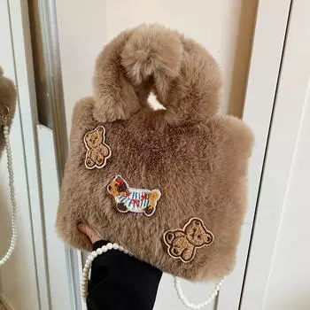 Плюшевая сумка, дизайн в иностранном стиле, женская сумка Candy, симпатичная сумка через плечо, сумка-ведро через плечо.