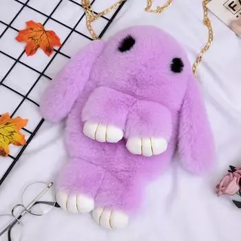 Плюшевая сумка-кролик с цепочкой ярко-розовый