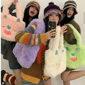 Плюшевая сумка Милый маленький монстр мультфильм Большая вместимость школьница сумка через плечо сумка-тоут Подарочная Ветер розовый