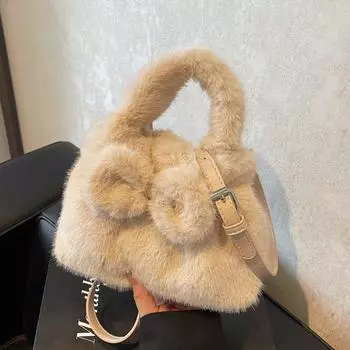 Плюшевая сумка, модная сумка-мессенджер, женская, высокого класса, пушистая, переносная сумка-ведро красный