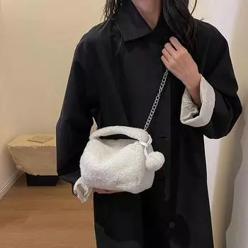 Плюшевая сумка на цепочке, сумка через плечо, женская плюшевая сумка, сумка через плечо