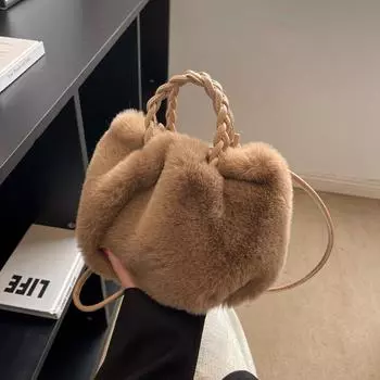 Плюшевая сумка-сумка женская модная осенне-зимняя сумка-тыква высокого класса одно плечевая сумка-мессенджер сумка Cloud Bag Tide 25*16*16 хаки
