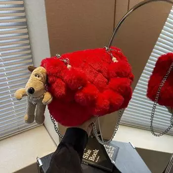Плюшевая сумка женская 2024 осень и зима новая цепочка иностранный стиль ромб одно плечо сумка-мессенджер, плюшевая сумка маленькая квадратная сумка
