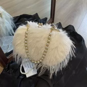 Плюшевая сумка женская большая вместимость 2024 новая осенне-зимняя универсальная сумка-мессенджер ручная пушистая сумка для поездок на работу чёрный