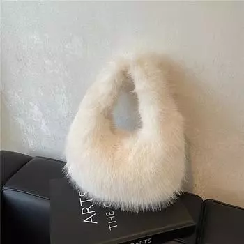 Плюшевая сумка женская осенне-зимняя универсальная 2024 новая модная портативная высококачественная плюшевая сумка без бретелек чёрный