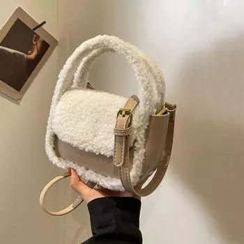 Плюшевая сумка Женская сумка через плечо Ручная маленькая квадратная сумка Женские сумки через плечо Дизайнерские сумки Кошелек и дамские сумочки one size хаки