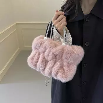 Плюшевая сумка женская сумка на цепочке однотонная сумка через плечо сумка-мессенджер маленькая квадратная сумка чёрный