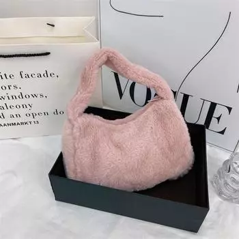 Плюшевая сумка женская зимняя новинка 2024 года простая модная сумка ретро персонализированная сумка через плечо нишевая маленькая квадратная сумка чёрный